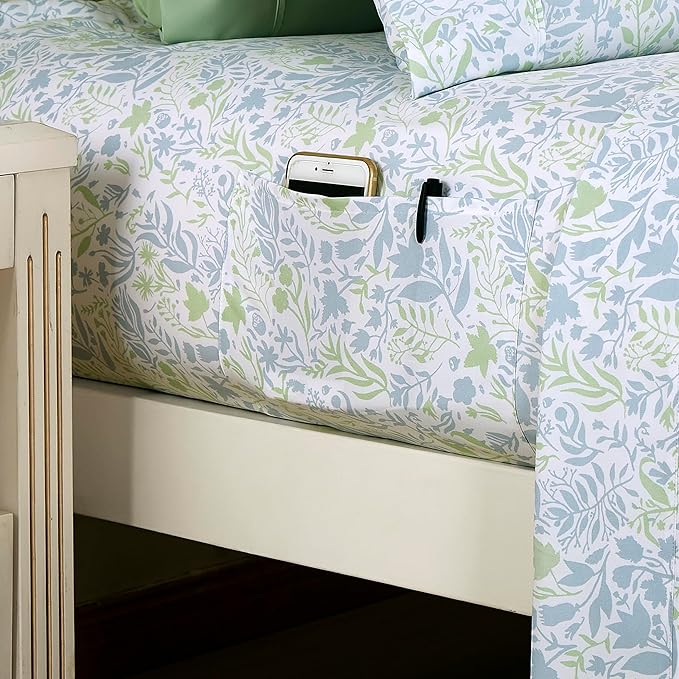 Elegant Comfort Softest and Coziest 6-Piece Sheet Set - 1500 Premium Hotel Quality Microfiber - Deep Pocket, Wrinkle Resistant 6-Piece Floral Bed Sheet Set, Queen, Anita Green