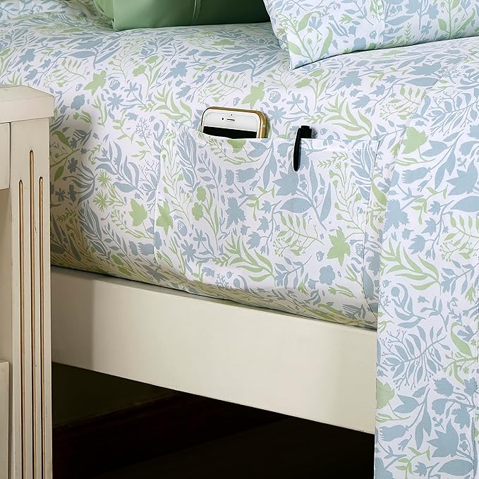 Elegant Comfort Softest and Coziest 4-Piece Sheet Set - 1500 Premium Hotel Quality Microfiber - Deep Pocket, Wrinkle Resistant 4-Piece Floral Bed Sheet Set, Twin XL, Anita Green