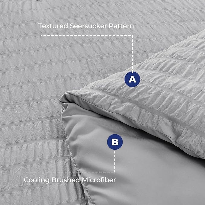 HYMOKEGE Light Grey Oversized King Comforter Set Seersucker 7 Pieces, All Season Luxury Bed in a Bag for Bedroom, Bedding Set with Comforter, Sheets, Pillowcases & Shams