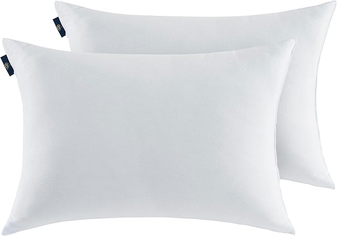 Serta Won't Go Flat Standard/Queen Size Set of 2 Down Alternative Cooling Bed Pillows, Extra Life Foam Core with Medium Support, Perfect for Back, Stomach or Side Sleepers, White