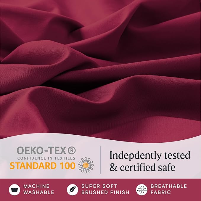 LuxClub 5 PC Split King Sheet Set, Breathable Luxury Bed Sheets, Deep Pockets 18" Eco Friendly Wrinkle Free Cooling Sheets Machine Washable Hotel Bedding Silky Soft - Burgundy Split King