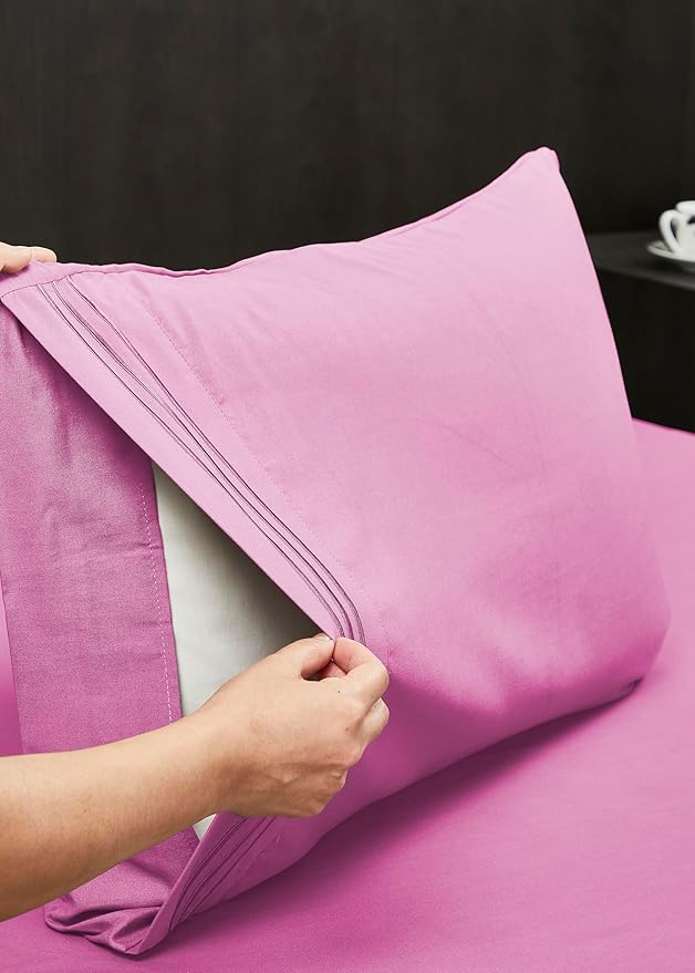 Mocassi Pillowcases 1800 Premium Hotel Quality - Easy Care, Smooth Weave, Wrinkle and Stain Resistant, Easy Slip-On, 2-Piece Set, King Pillowcase, Light Pink