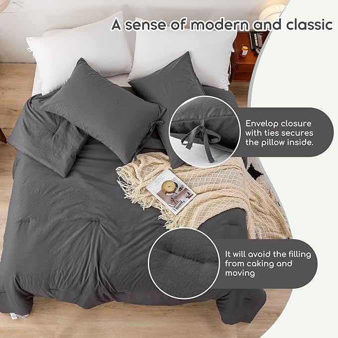 Softness Cal King Comforter Set - Cozy Polycotton Fabric - Fluffy Down Alternative Comforter California King Size with 2 Pillowcase - Lightweight but Warm Bed Blanket All Season - Dark Gray