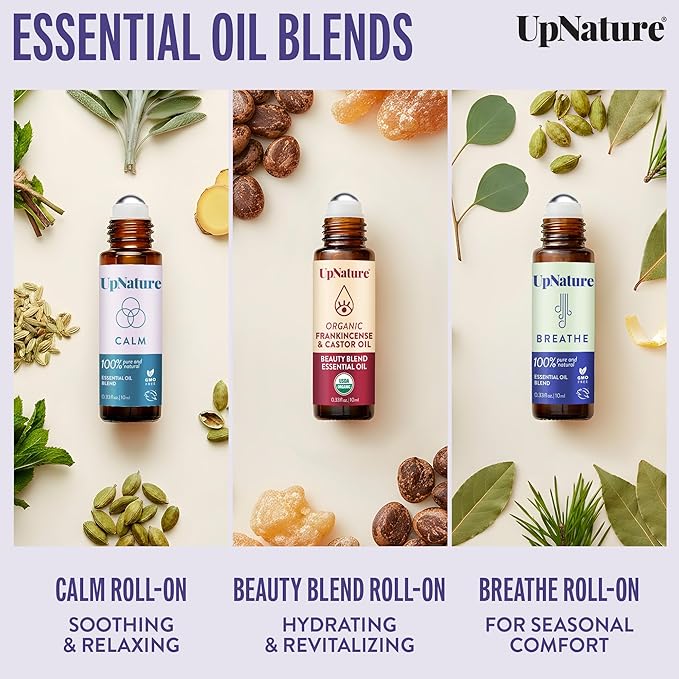 UpNature Self Care Essential Oil Roll On Set (3 Pack) – Gifts for Mom, Relief Relaxation Gifts for Women – Essential Oils Aromatherapy Rollers - Breathe, Beauty & Calm