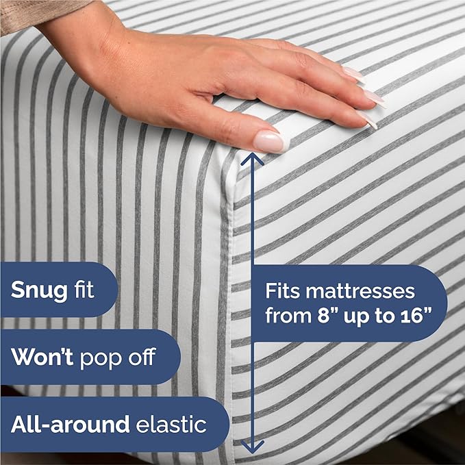 King 6 Piece Sheet Set - Comfy, Breathable & Cooling - Soft Hotel Luxury Bedding for Women, Men, Kids, Teens and Children - 1 Flat & 1 Fitted Sheet & 4 Pillowcases with Deep Pockets - Grey Stripes 2