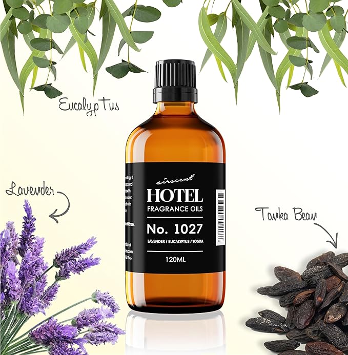AirScent Hotel Diffuser Oil No. 1027 Inspired by The Hyatt Zen Hotel Scent - Premium Fragrance Oil for Ultrasonic and Waterless Diffusers and Crafting - 120 mL, 4 fl oz Glass Bottle with Dropper
