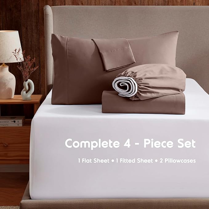 Nestl Extra Deep Twin Sheet Set - 4 Piece Breathable & Cooling Sheets - Hotel Luxury Bedding Set w/18-24 Inch Deep Pockets - Easy & Secure Fit - Super Soft, Wrinkle Free & Comfy - Chocolate Brown