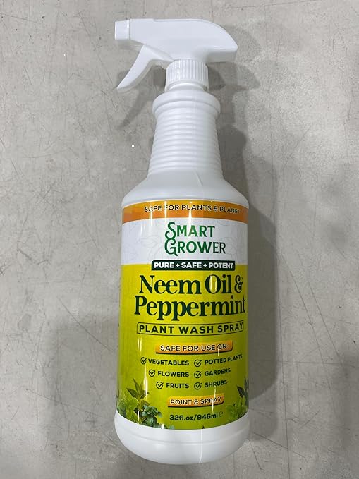 Neem Oil Spray for Plants with Peppermint Oil, Natural Plant Wash Made for Indoor Household Plants Smart Grower 32oz Easy Ready to Use Spray