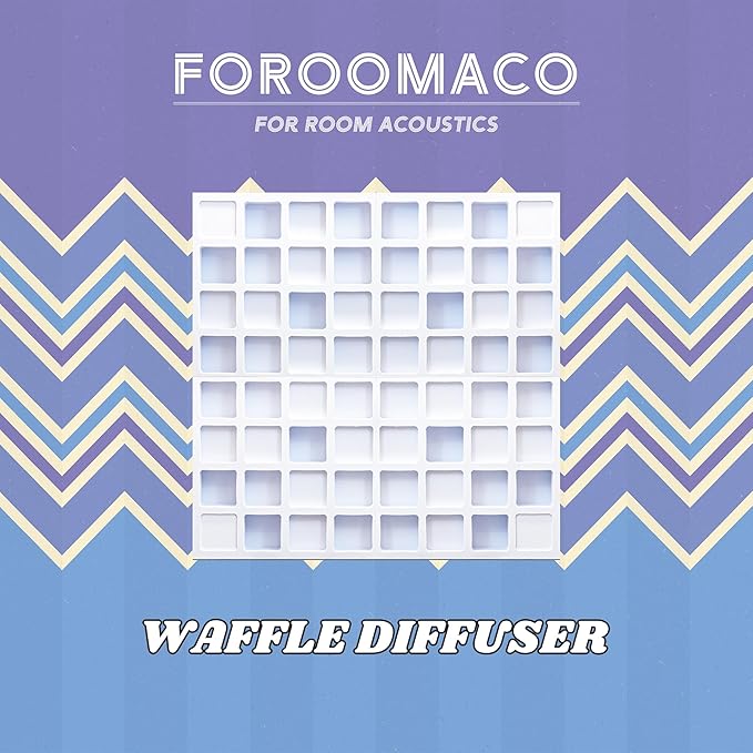 Foroomaco 4pcs EVA Acoustic Diffusers 12"x12"x2" (Total 24"x24"x2"), Waffle Style Sound Diffuser Panels for Home Studio and Wall Art, QRD Room Acoustic Treatment (White)