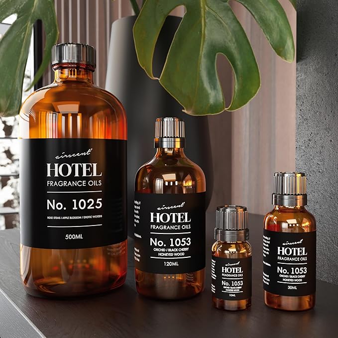 AirScent Black Orchid Hotel Diffuser Oil No. 1053 - Orchid, Black Cherry, Honeyed Wood - Premium Fragrance Oil for Ultrasonic and Waterless Diffusers and Crafting - 30 mL, 1 fl oz Glass Bottle