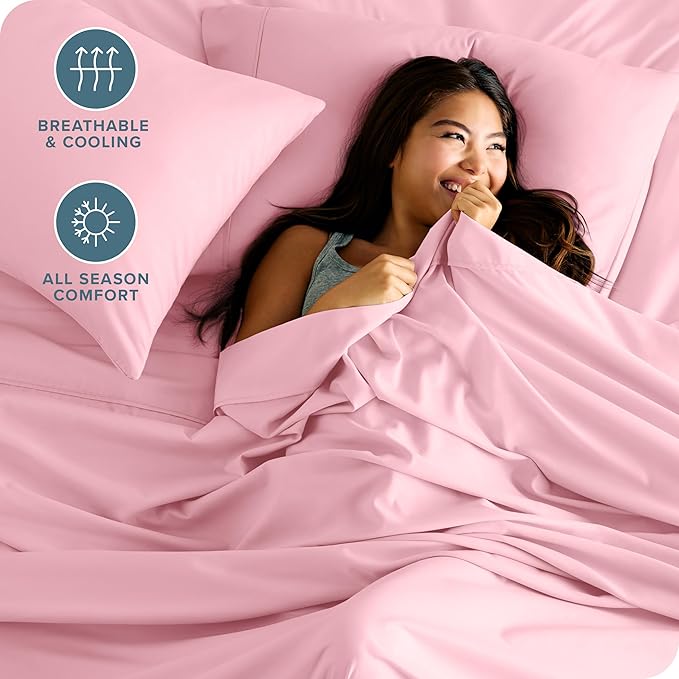 Bare Home Hotel Luxury Full XL Sheet Set, Extra Soft - 6 Piece Set - Deep Pockets - Easy Fit - Cooling & Breathable - Wrinkle, Fade, Stain Resistant - Includes 4 Pillowcases (Full XL, Light Pink)