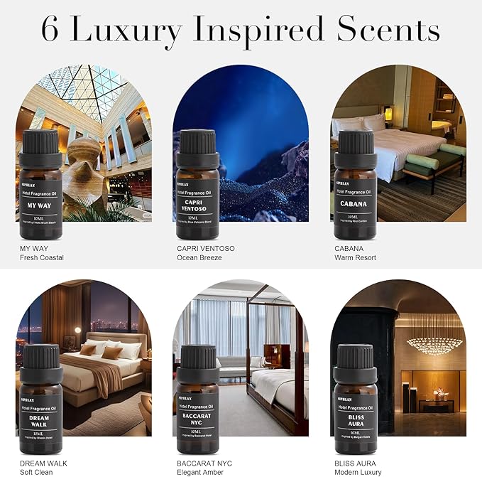 Hotel Collection Diffuser Oil Set – Aromatherapy Essential Oils for Diffusers– Luxury Hotel-Inspired Scent for Home & Office