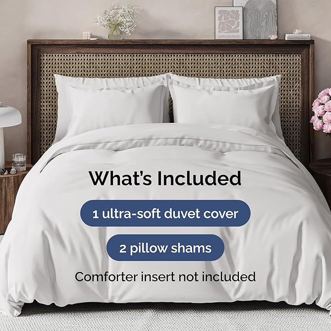 Duvet Cover Queen Size Set - Extra Soft Queen Duvet Cover 90" x 90" with 2 Pillow Shams - Hotel Luxury, Easy Care & Fade Free with Zipper Closures & Ties - All Season, Comfy & Breathable (French Grey)