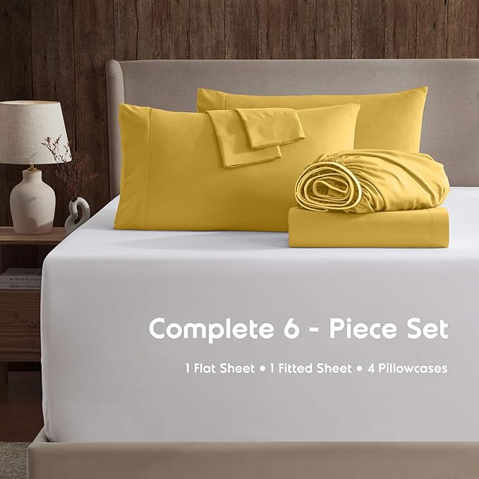 Nestl Extra Deep Full Sheet Set - 6 Piece Breathable & Cooling Sheets - Hotel Luxury Bedding Set w/18-24 Inch Deep Pockets - Easy & Secure Fit - Super Soft, Wrinkle Free & Comfy - Yellow
