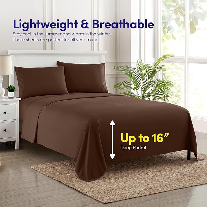 1500 Supreme Collection Queen Sheet Sets Brown - Luxury Hotel Bed Sheets and Pillowcase Set for Queen Mattress - Extra Soft, Elastic Corner Straps, Deep Pocket Sheets, Queen Brown