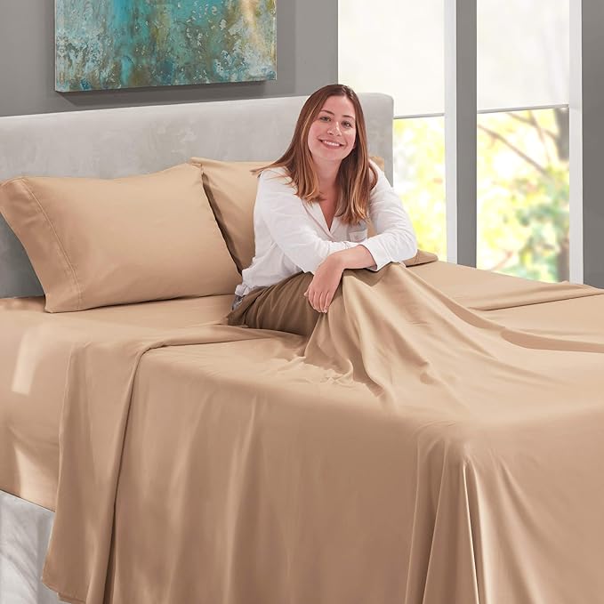 Nestl Twin XL Size Sheet Set, 4 Piece Extra Deep Pocket (18-24 inches), Microfiber, Hotel Luxury, Soft, Breathable, Wrinkle-Free, Easy to Care, Taupe