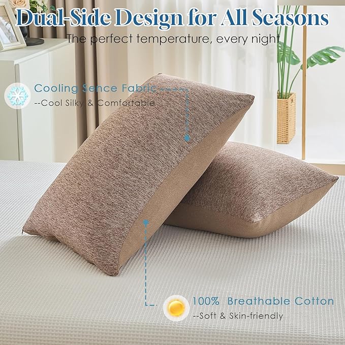 CHOSHOME Cooling Pillow Cases Zipper Pillow Covers Q-Max > 0.45 Zippered Pillowcases for Hot Sleepers, Soft, Breathable, Skin-Friendly, 2 Pack (Queen, 20"x30", Brown)