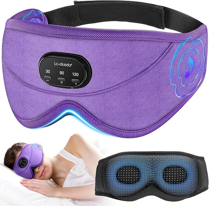 LC-dolida White Noise Sleep Mask, 3D Sleep Headphones with 16 Soothing Sounds, Bluetooth 5.4 Sleep Eye Mask with Timer, Total Blackout Sleeping Headphones for Side Sleeper (Purple)