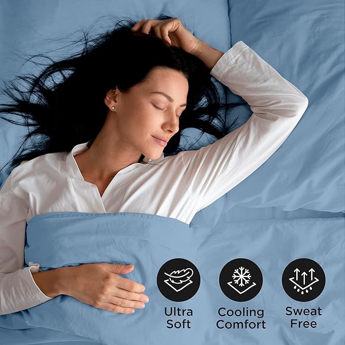 ROYALE LINENS 4 Piece Full Sheets Set - Soft Brushed 1800 Microfiber Bedding - 1 Fitted and 1 Flat Sheet, 2 Pillow Cases - Wrinkle Free & Fade Resistant - Hotel Luxury Bed Sheets (Lake Blue, Full)