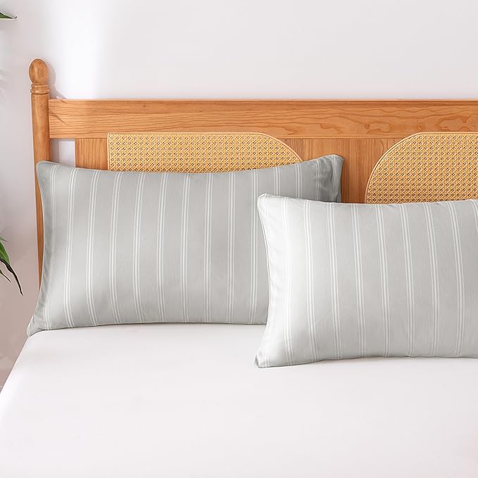 Amazon Basics Stripe Cooling Pillow Cases for Hot Sleepers, Soft Cooling Pillow Covers with Envelope Closure, 20" x 26", Standard, Gray, Pack of 2