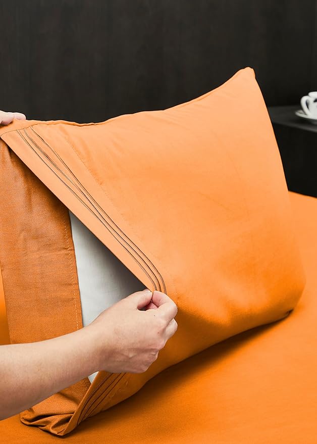 Mocassi Pillowcases 1800 Premium Hotel Quality - Easy Care, Smooth Weave, Wrinkle and Stain Resistant, Easy Slip-On, 2-Piece Set, Standard/Queen Pillowcase, Orange