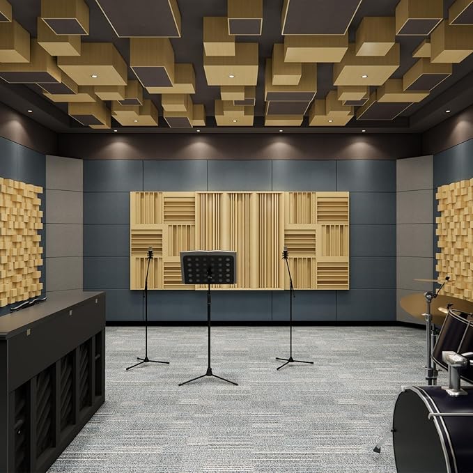 Sound Acoustic Wood Diffuser QRD Wood Acoustic 7-Well Quadratic Residue Diffusion 23.6" x 23.6" x 3.2" for Wall and Ceiling Music Studio