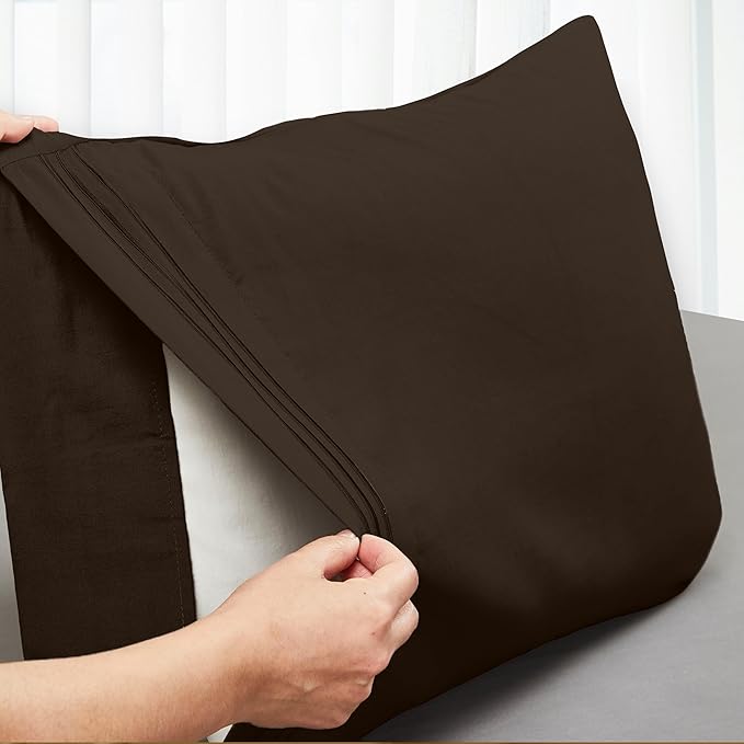 Mocassi 2-Piece Premium King Pillowcase Set 1800 Series Hotel Quality Microfiber - Soft and Breathable with 3-Line Embroidery Wrinkle and Stain Resistant, Easy Care, 20" x 40", Brown