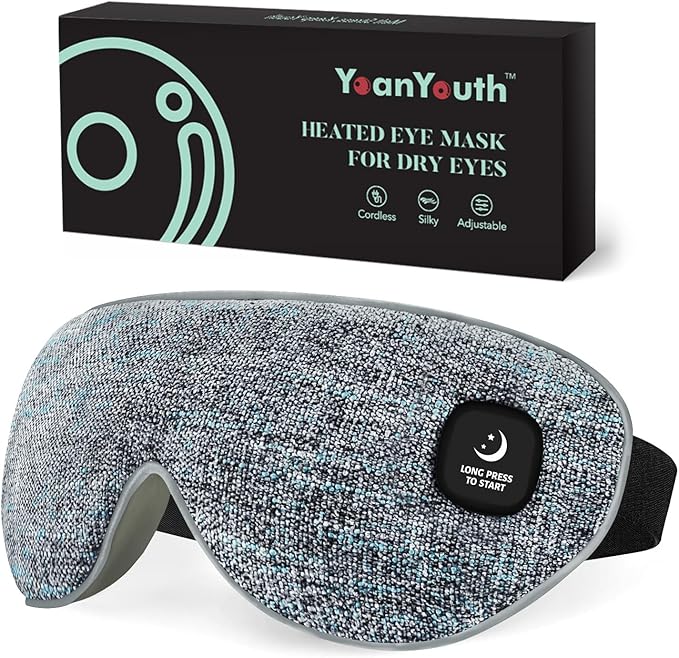 YoanYouth Heated Eye Mask for Dry Eyes, FSA Eligible HSA, Cordless Warm Compress for Eyes, Light Blocking Eye Heating Pad, Styes, Sleep, Cover Washable, Rechargeable, Deep Gray