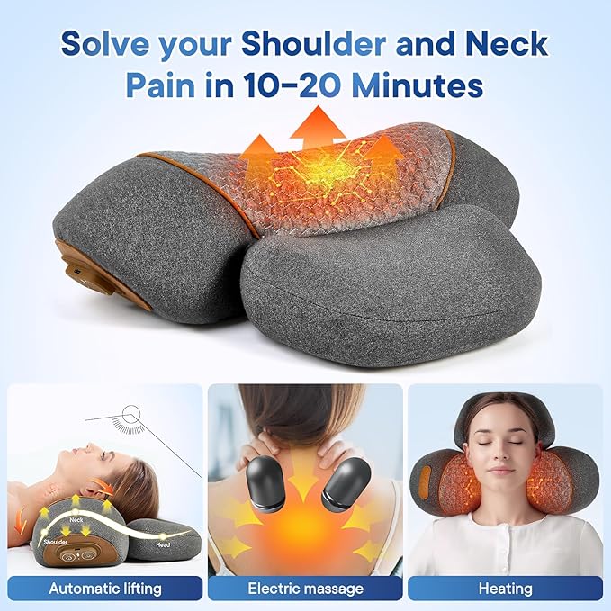 Mothers Day Gifts for Mom Upgraded Neck Massager Pillow, 3-in-1 Neck Massager, Traction Massage with Heat, Neck Pillow for Shoulder Pain, Deep Tissue Pain Relief,Rechargeable TheraPillow