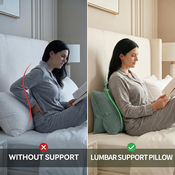 Pat. Pend. Corduroy Lumbar Support Back Pillow for Sitting and Posture Support, Triangle Cushion for Bed or Sofa Sitting, Backrest Support Pillow, Peacock Blue