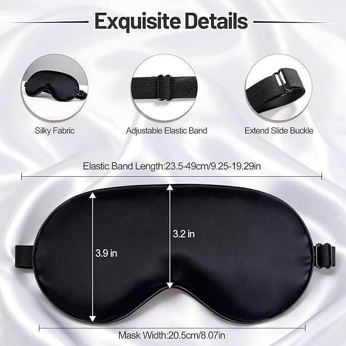 Silk Sleep Mask for Sleeping, Blackout Eye Mask with Adjustable Strap, Lightweight & Comfortable Blindfold for Women & Men, Includes Protective Laundry Bag for Eye Cover(Black)