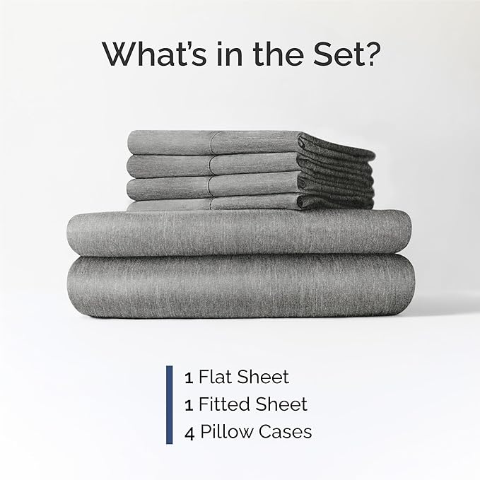 King 6 Piece Sheet Set - Comfy, Breathable & Cooling - Soft Hotel Luxury Bedding for Women, Men, Kids, Teens and Children - 1 Flat & 1 Fitted Sheet & 4 Pillowcases with Deep Pockets - Heathered Grey