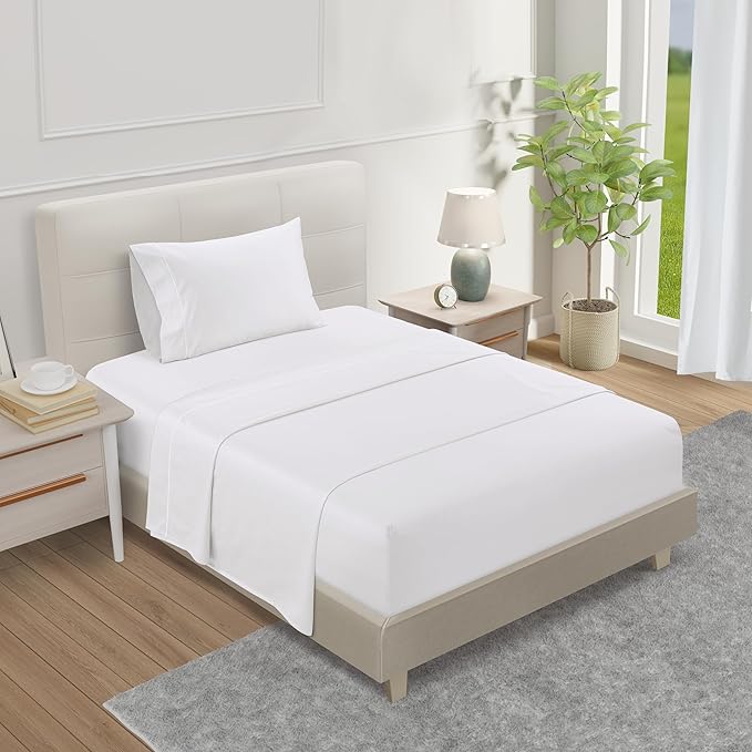 800 Thread Count 100% Egyptian Cotton Sateen Weave Twin XL Bed Sheets Set, 15-inch Deep Pocket Sheets Twin XL, Soft & Comfy Hotel Luxury Bedding, No Pilling & Shrinkage Fade Resistant - White