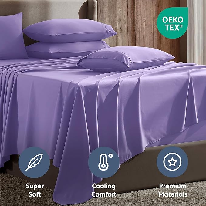 Nestl Extra Deep Cal King Sheet Set - 6 Piece Breathable & Cooling Sheets - Hotel Luxury Bedding Set w/18-24 Inch Deep Pockets - Easy & Secure Fit - Super Soft, Wrinkle Free & Comfy - Lavender