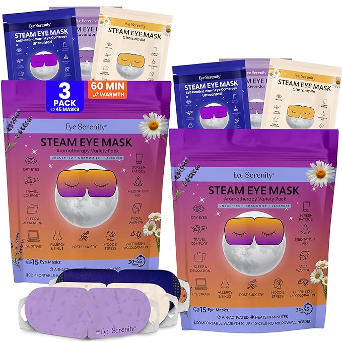 Lure Essentials Steam Eye Mask, Heated Eye Mask, Self Heating Warm Compress for Dry Eyes, Fast Relief for Stye, Puffy Sensitive Eyes, Moist Heat, Relaxation Gifts for Women and Men - Variety