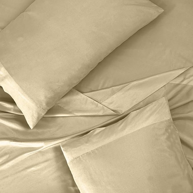 ROYALE LINENS 300 Thread Count 100% Long Staple Combed Cotton Sheet Set - 4 Piece King Bed Sheets - 1 Fitted, 1 Flat & 2 Pillow Cases - Soft Cool & Crisp Sheet Set (King, Beige)