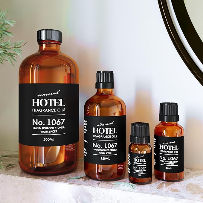 AirScent Hotel Diffuser Oil No. 1067 - Smoky Tobacco, Tonka, Warm Spices - Premium Fragrance Oil for Ultrasonic and Waterless Diffusers and Crafting - 30 mL, 1 fl oz Glass Dropper Bottle