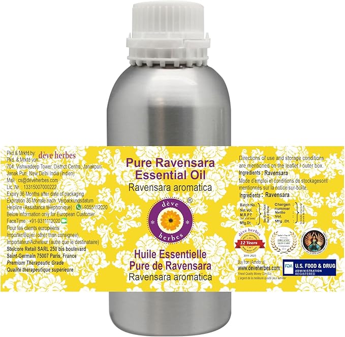 Deve Herbes Pure Ravensara Essential Oil (Ravensara aromatica) Steam Distilled 630ml (21 oz)