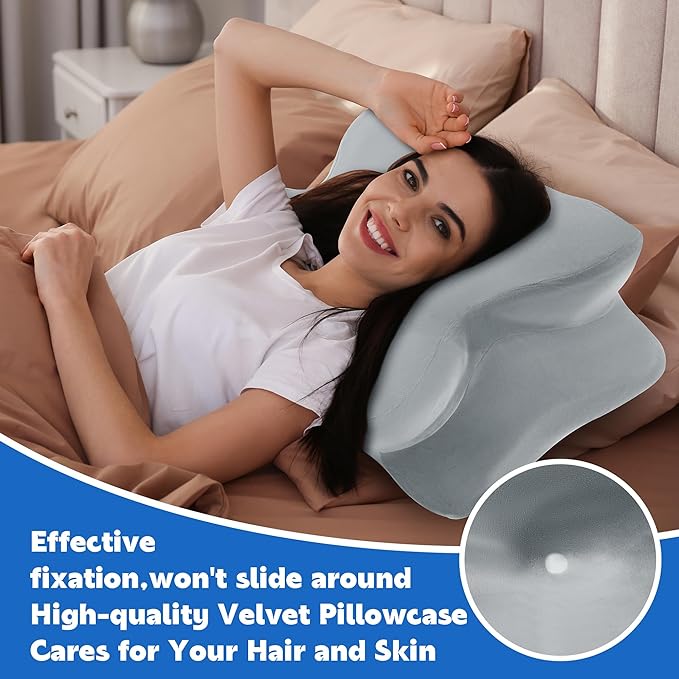 BALAPET 2 Pcs Velvet Cervical Neck Pillow Case, Soft Elasticity Pillowcase for Ergonomic Cervical Neck Pillow,Fuzzy Warm Flannel Pillow Cases with Zipper, Cover Only(Light Gray)