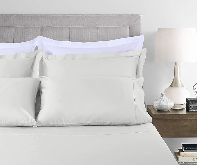 Threadmill Home Linen Standard Pillowcases - 800 Thread Count Sateen Weave, 100% Natural Cotton 2 Piece Solid Pillow Cover Set, Extra Long Staple Cotton, Luxurious Light Grey Pillow Protectors