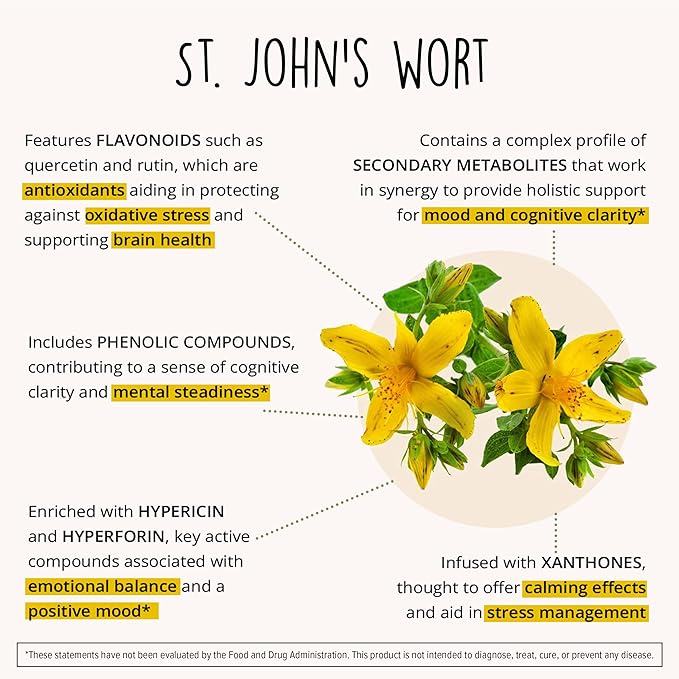 Joy-Filled Mood Support Supplement - 7 Herb Complex + St. Johns Worts (120 Ct) | Stress Relief Supplement with Rhodiola Rosea, Eleuthero | Helps Calm The Mind & Body | 100% Plant-Based Happy Pills