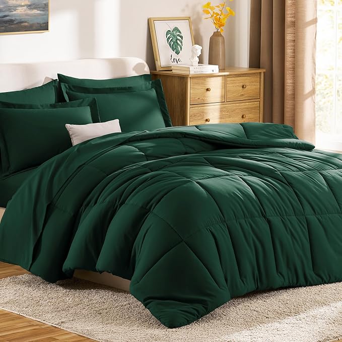 CozyLux Twin XL Comforter Set Emerald Green - 5 Pieces Twin XL Bed in a Bag Set, Soft Bedding Sets Bed Set Extra Long for All Season with Comforter, Flat Sheets, Fitted Sheet, Pillowcase &Pillow Sham