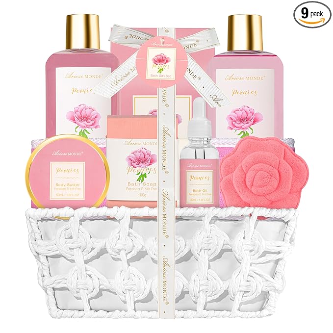Gift Basket for Women Bath and Body Gift Basket Set for Women, 9pcs Home Spa Set for Self Care, Mothers Day Relaxing Bath Sets Birthday Christmas Gifts for Mom Sister Her Wife