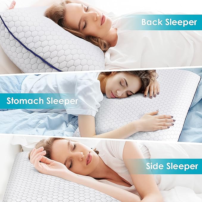 CushyOasis Memory Foam Pillows for Side, Back and Stomach Sleepers, Bed Pillow with Washable Cover and Breathable Mesh, Bed Pillow for Sleeping King Size (Grey)