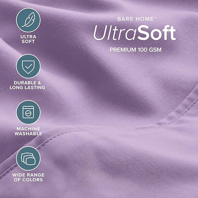Bare Home Hotel Luxury Queen Sheet Set, Extra Soft - 6 Piece Set - Deep Pockets - Easy Fit - Cooling & Breathable - Wrinkle, Fade, Stain Resistant - Includes 4 Pillowcases (Queen, Lavender)