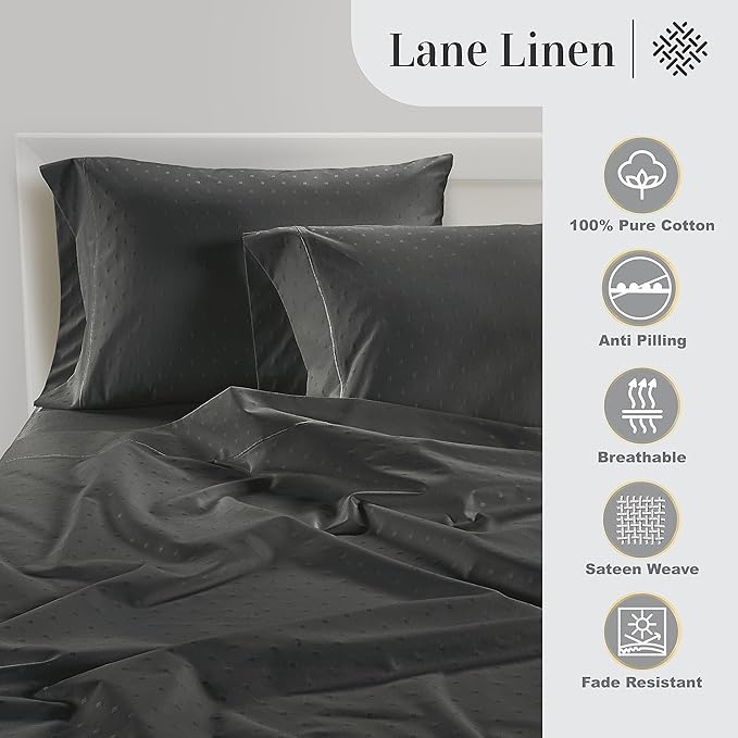 LANE LINEN Pillows Queen Size Set of 2, Soft 100% Egyptian Cotton, Cool & Smooth Pillow Cases - Charcoal