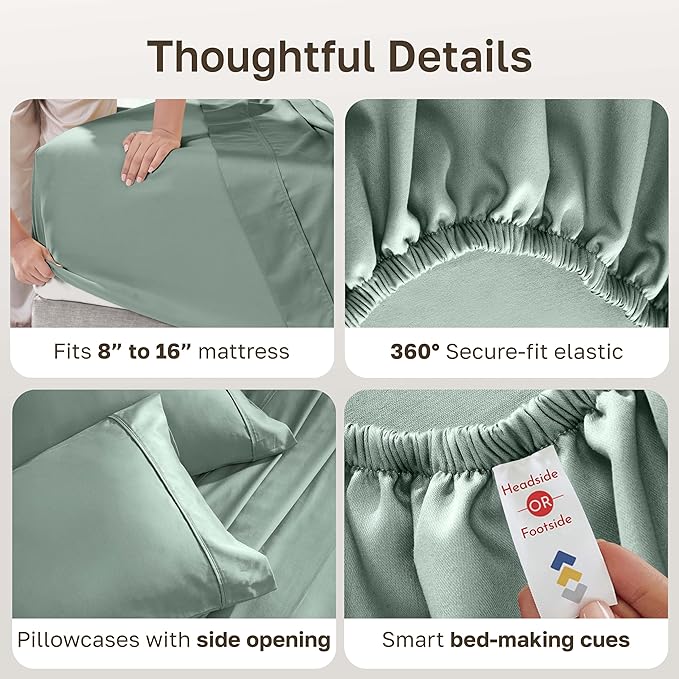 California Design Den Soft 100% Cotton Bed Sheets Full Size Set, 400 Thread Count Good Housekeeping Award Winner, Silky Sateen with Deep Pockets, Long Staple Cotton Full Bed Sheet Set - Sage Green