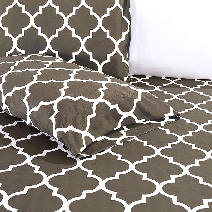 Elegant Comfort Luxury Soft Bed Sheets Quatrefoil Pattern - 1500 Premium Hotel Quality Microfiber Softness Wrinkle and Fade Resistant (6-Piece) Bedding Set, Queen, Grey