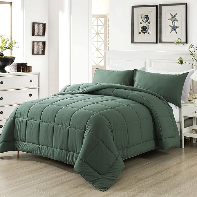 DOWNCOOL Full Size Comforter Sets -All Season Bedding Comforters Sets with 2 Pillow Cases -3 Pieces Bed Set Down Alternative Comforter Set -Sage Green Bedding Sets Full(82"x86")