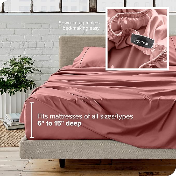 Bare Home Full XL Sheet Set - 1800 Ultra-Soft Microfiber Full Extra Long Bed Sheets - Double Brushed - Deep Pockets - Easy Fit - 4 Piece Set - Bedding Sheets & Pillowcases (Full XL, Dusty Rose)